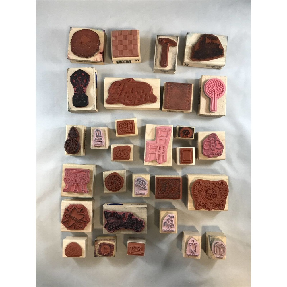 Lot of 29 Wood Mounted Rubber Crafting Stamps Miscellaneous N3-4 - Picture 2 of 7